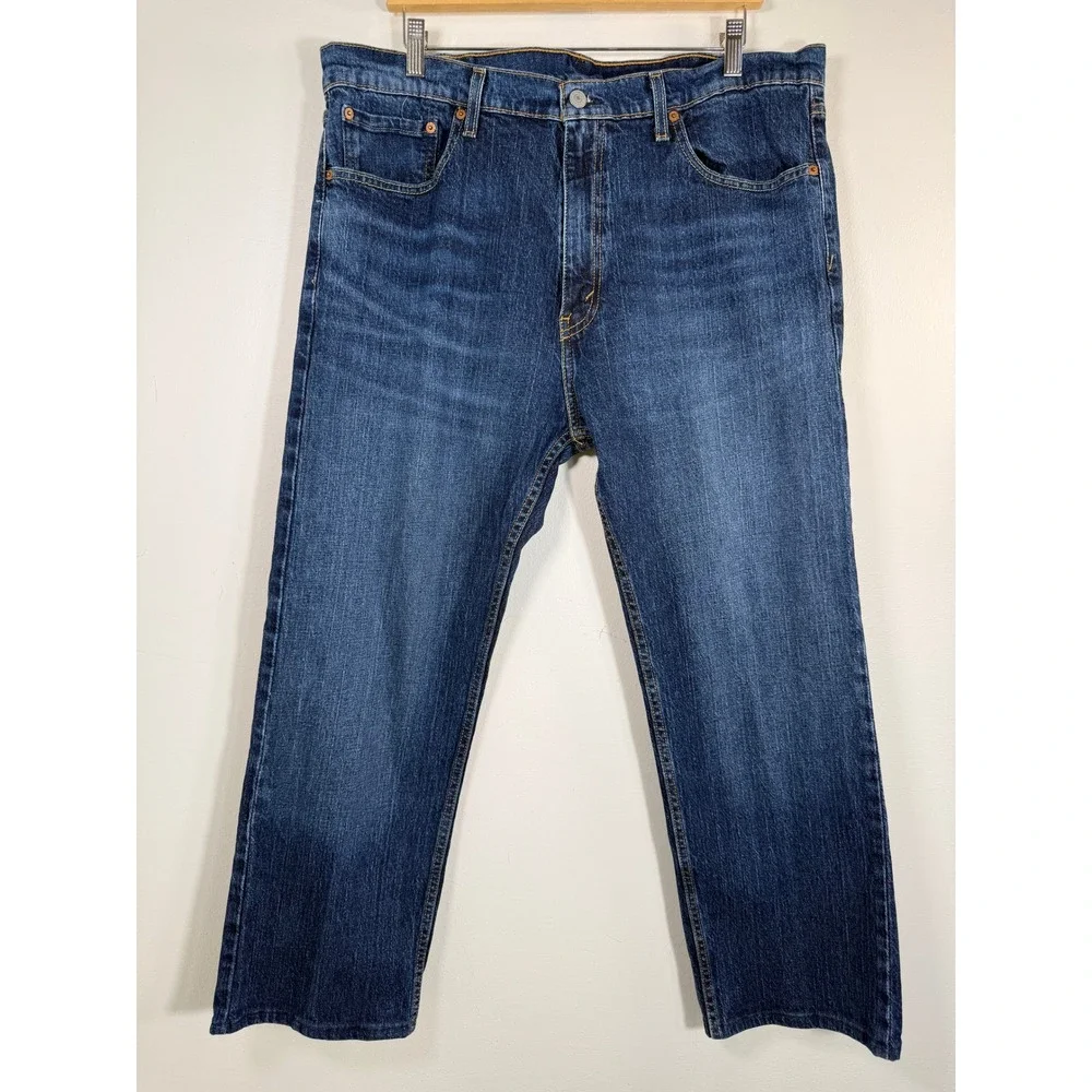 Levis 505 Regular Jeans Men Fits 38x27 Dk Wash Blue Straight Leg Denim Workwear